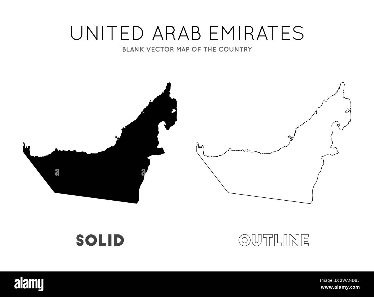 UAE map. Blank vector map of the Country. Borders of UAE for your infographic. Vector illustration. Stock Vector