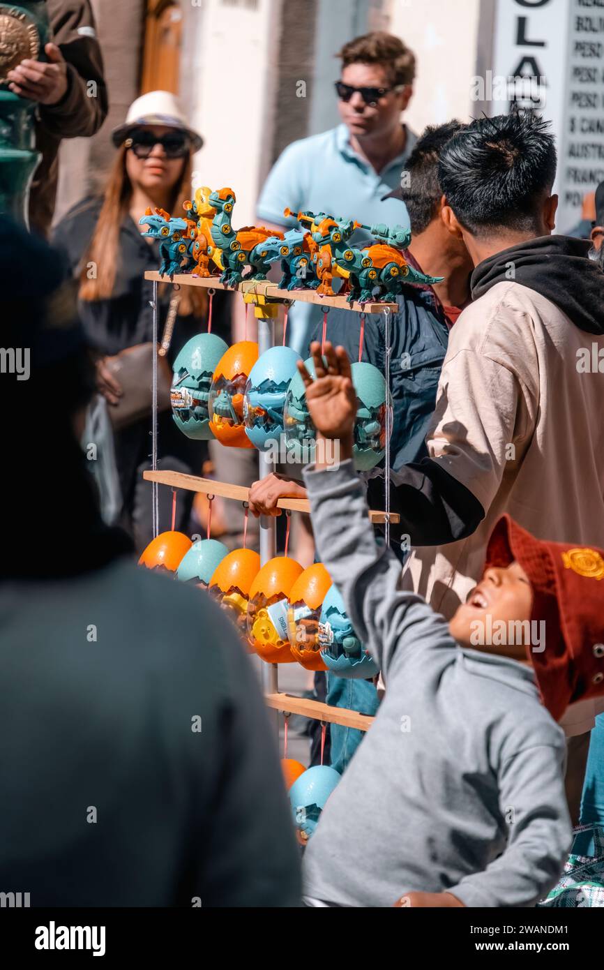 Dedicated to the Sun God, the ancient ritual of Inti Raymi is extremely popular among Cusco tourists. On June 24th, a procession moves from Qurikancha Stock Photo