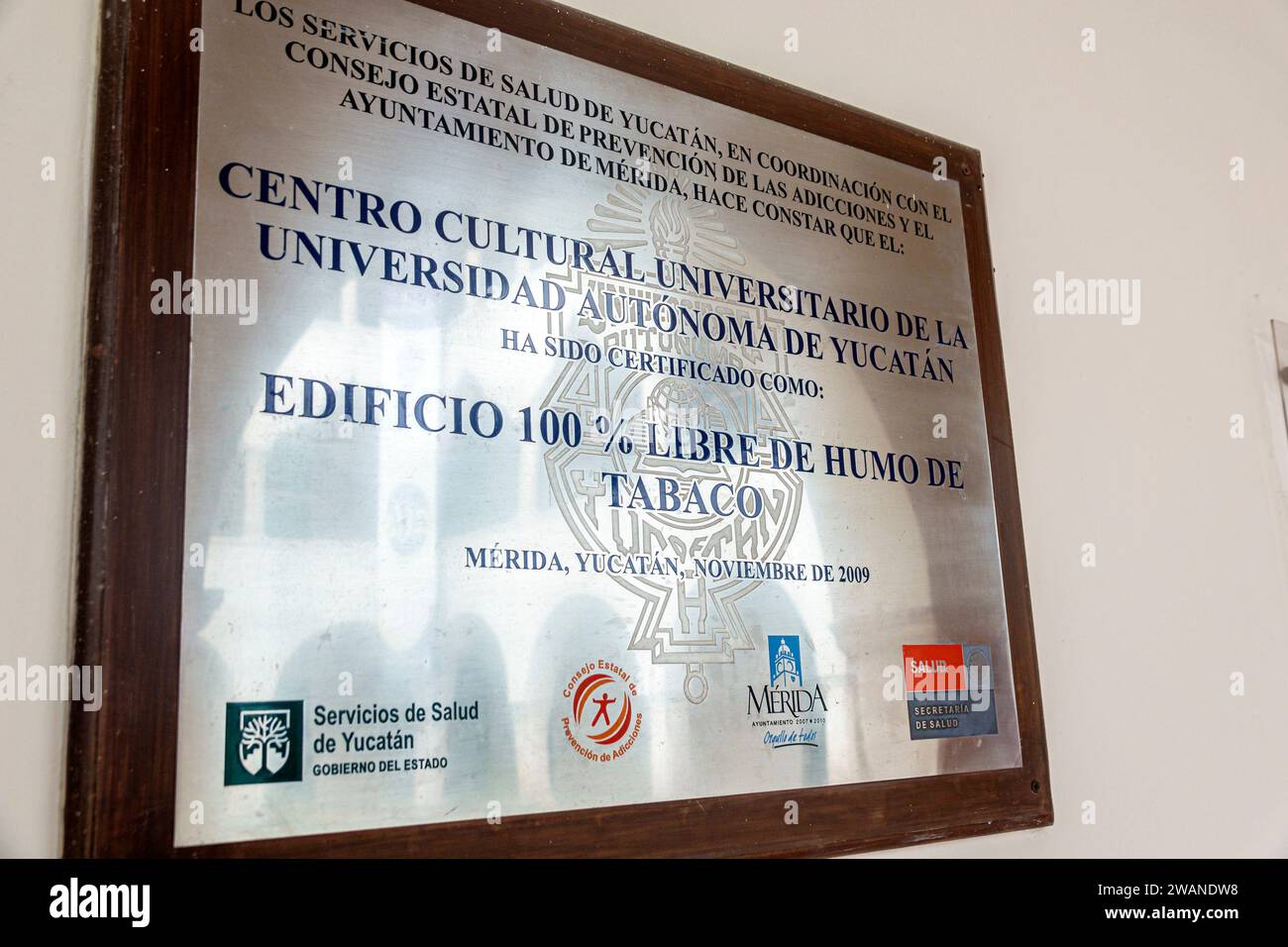 Merida Mexico,centro historico central historic district,plaque,Centro Cultural Universitario de la Universidad Autonoma de Yucatan,autonomous univers Stock Photo