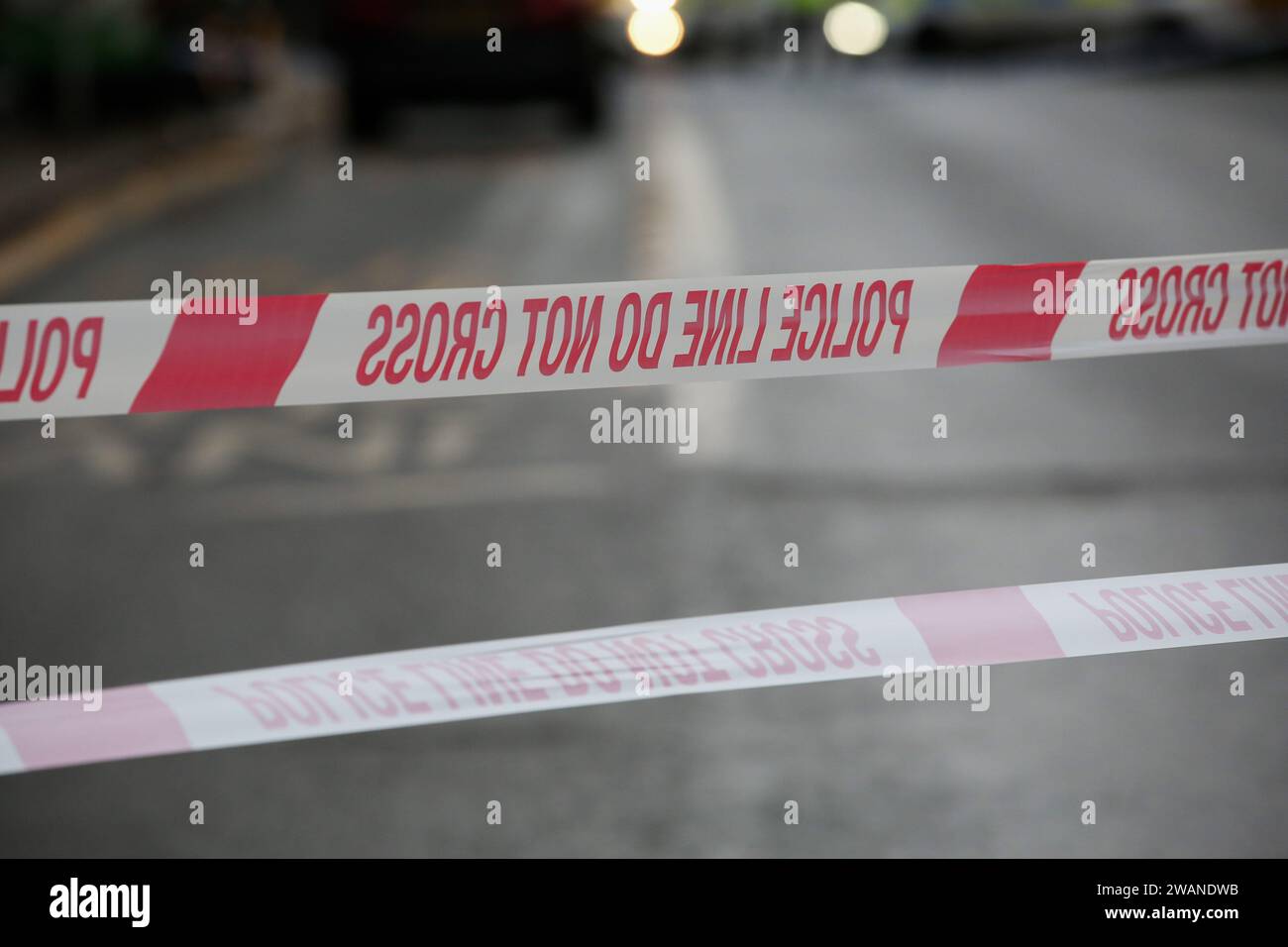 London, UK. 03rd Dec, 2023. Police tapes at a crime scene in London