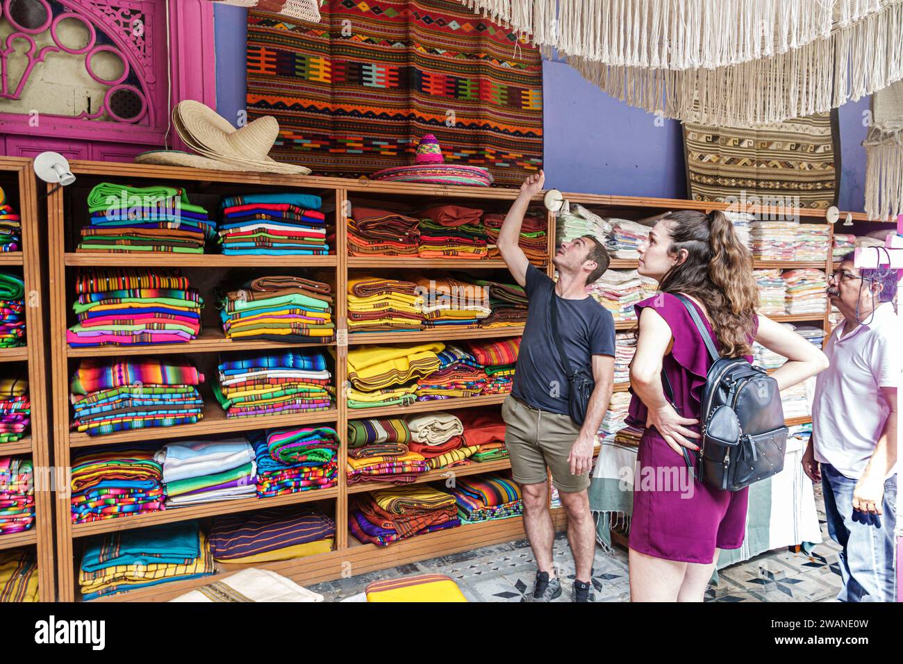 Merida Mexico,centro historico central historic district,gifts souvenirs,colorful blankets,art collective gallery Mayan made artisans,hand woven texti Stock Photo