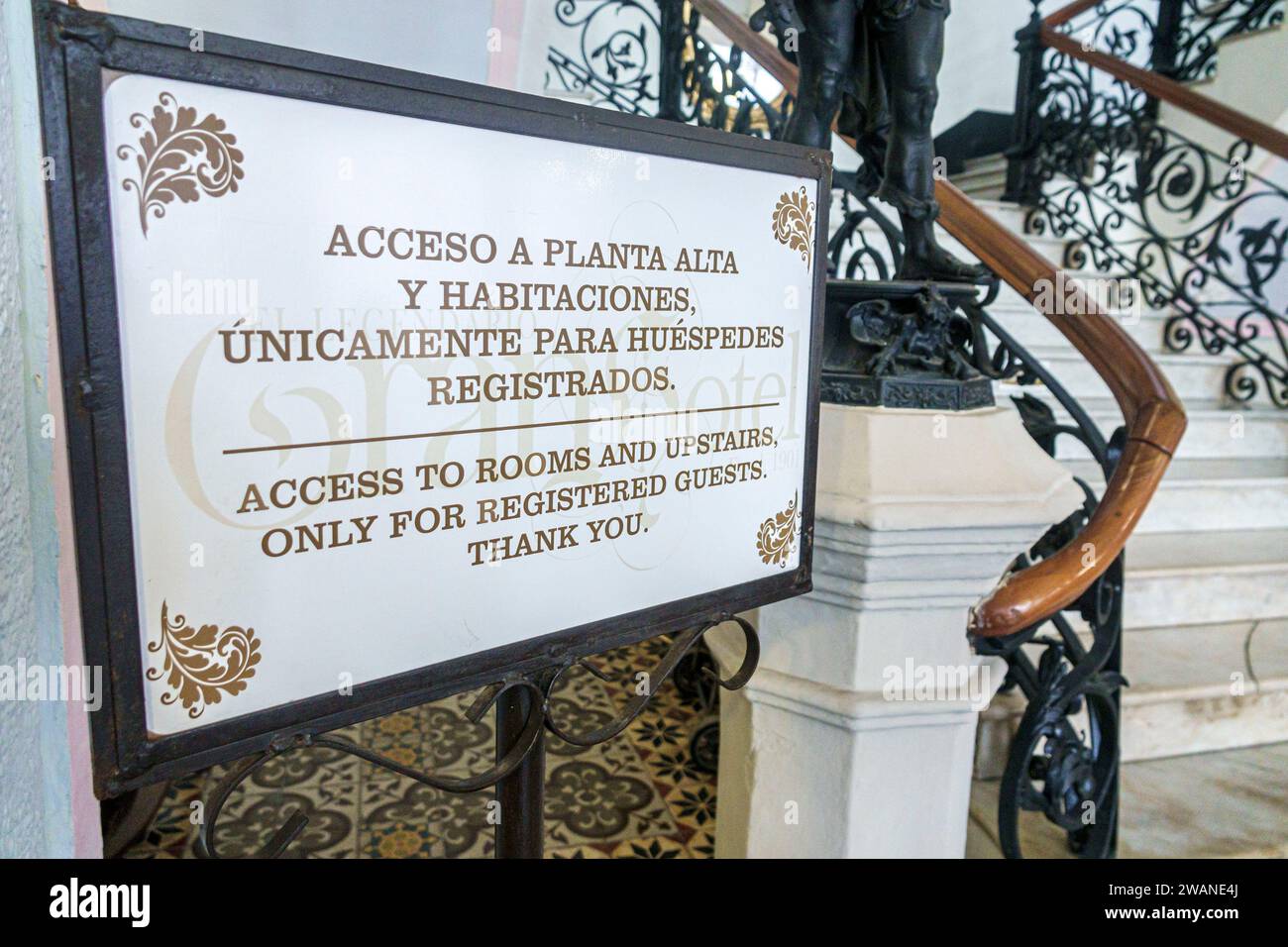 Merida Mexico,centro historico central historic district,Gran Hotel de Merida lobby,access rooms registered guests only,inside interior indoors,hotel Stock Photo
