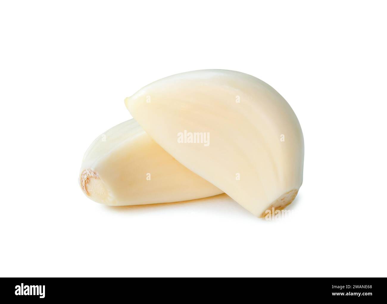 Peeled garlic cloves in stack are isolated on white background with ...