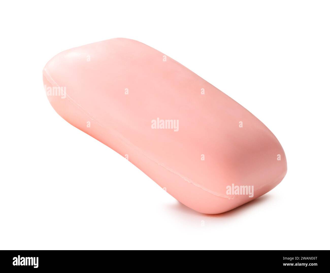Front view of dry pink soap bar is isolated on white background with clipping path. Stock Photo