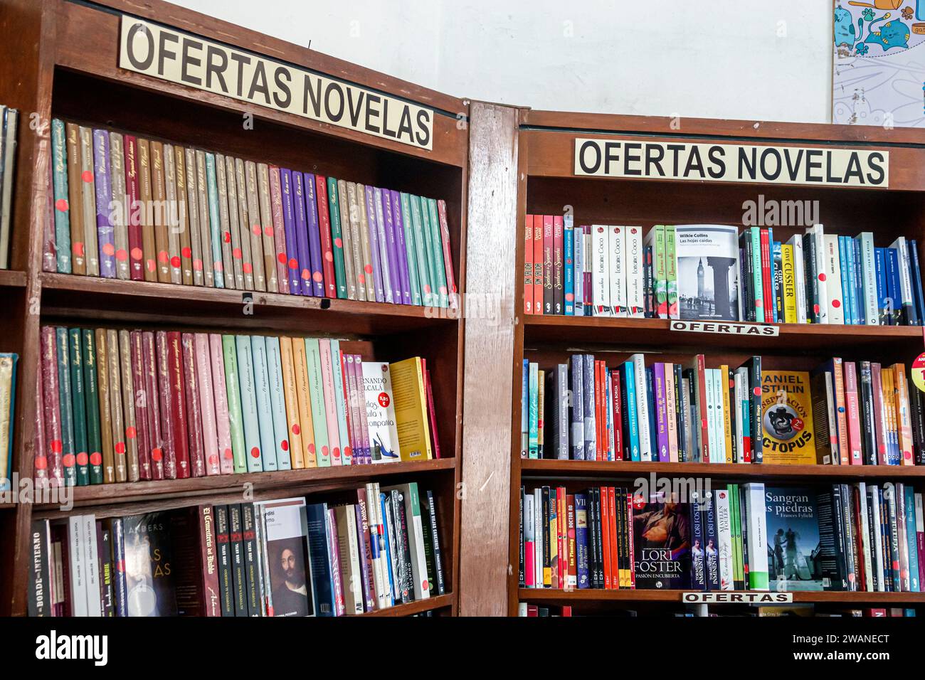 Merida Mexico,centro historico central historic district,bookstore books,fiction novels on sale,Libreria Dante Olimpo,inside interior indoors,store bu Stock Photo