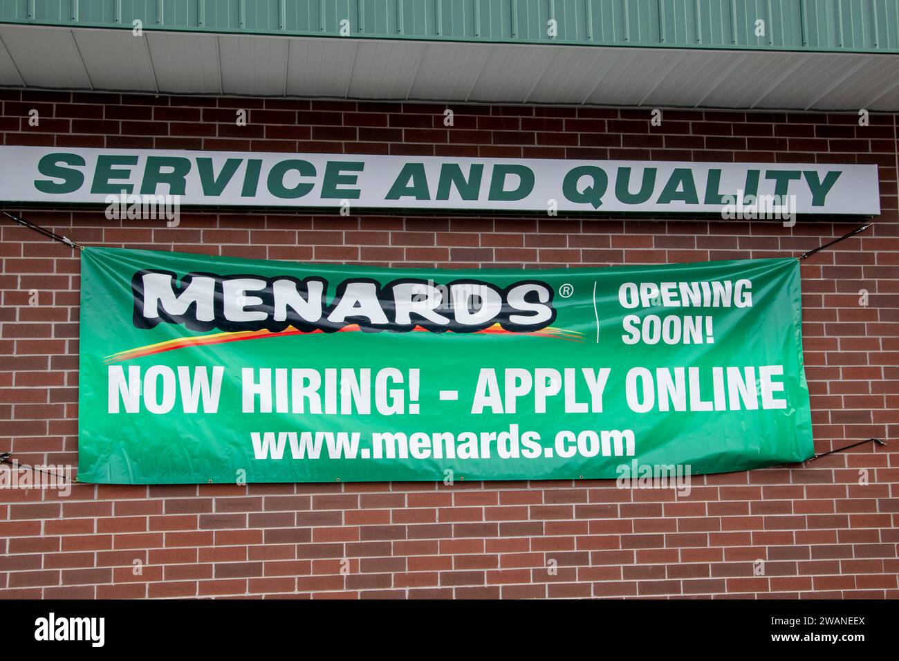 Maplewood, Minnesota. Menard's hardware store looking for help for their new store opening soon. Stock Photo