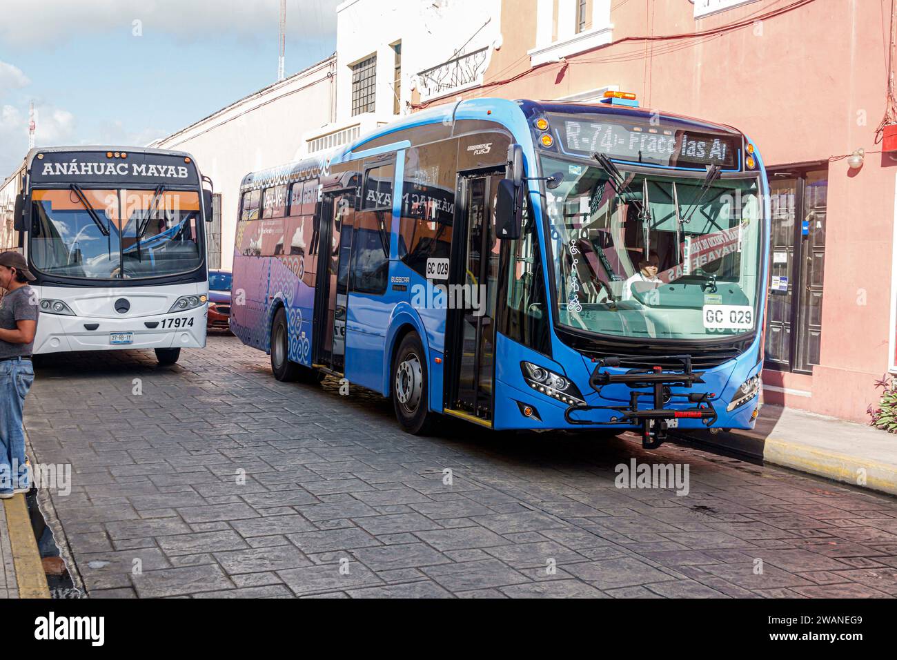 Merida Mexico,centro historico central historic district,public bus