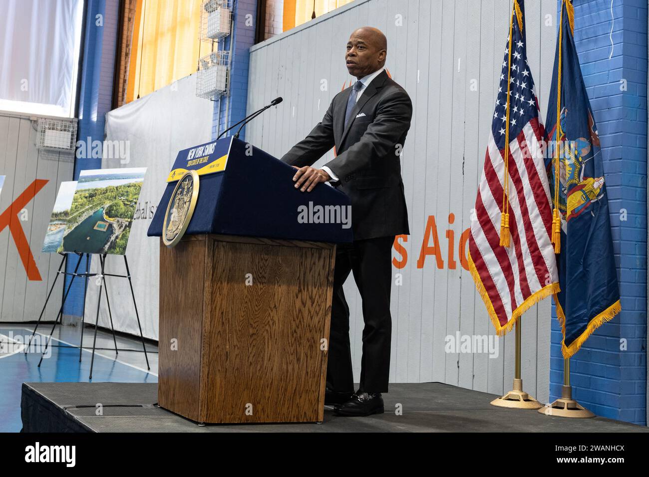 Mayor Eric Adams speaks during Governor Kathy Hochul unveiling 4th