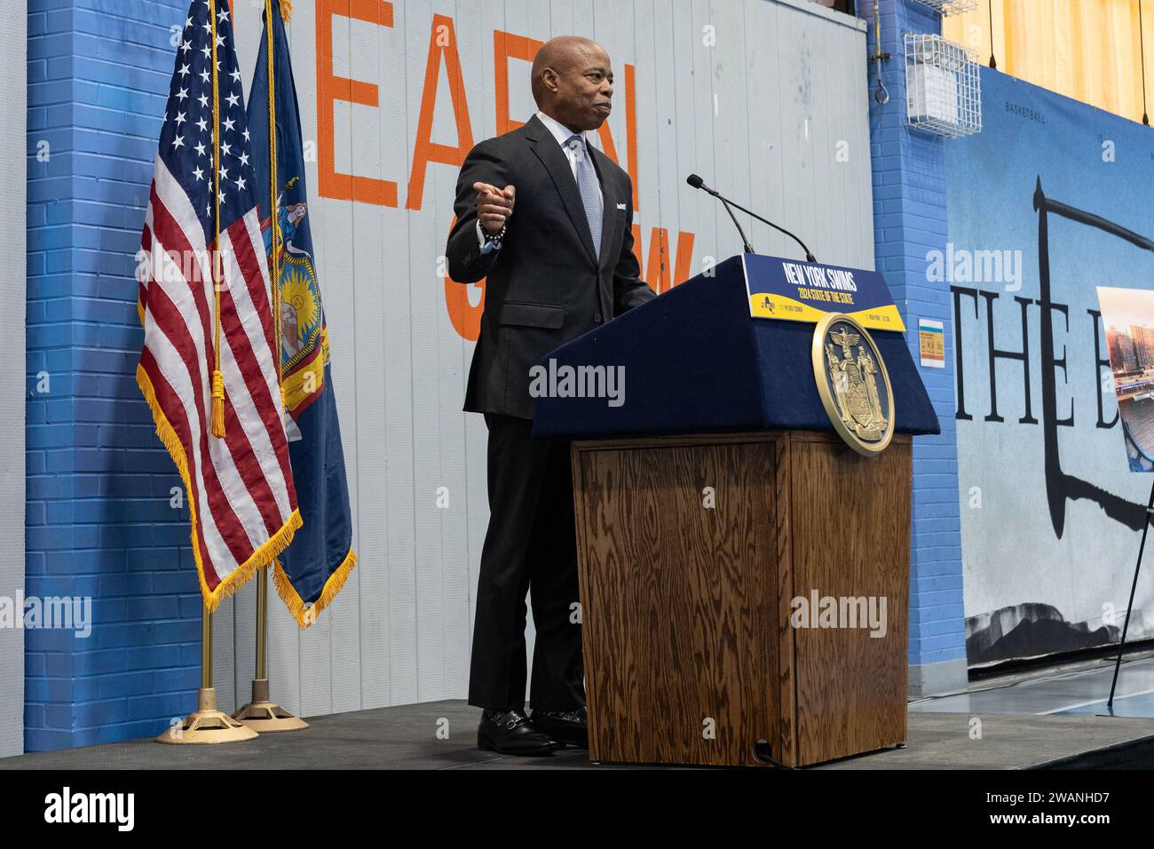 Mayor Eric Adams speaks during Governor Kathy Hochul unveiling 4th