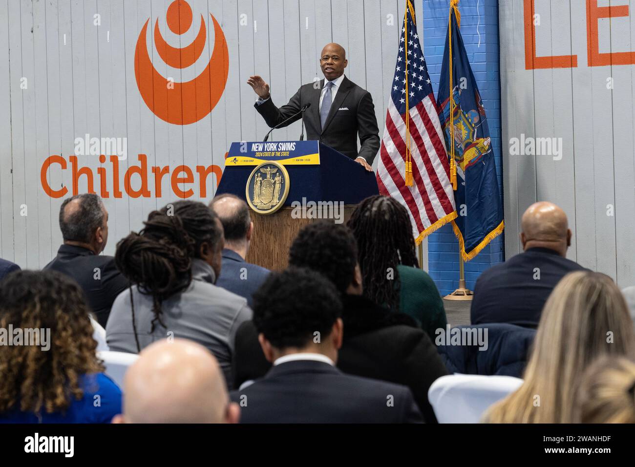 Mayor Eric Adams speaks during Governor Kathy Hochul unveiling 4th