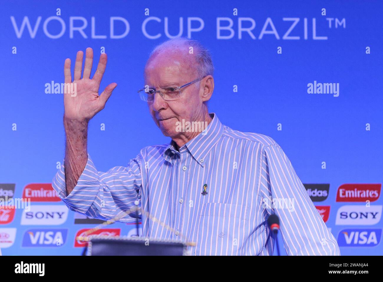 Costa Do Sauipe, Brazil. 05th Dec, 2013. Legend Mário Jorge Lobo Zagallo, the only four-time football champion, died in Rio de Janeiro at the age of 92, this Friday, January 5, 2023 in the file of December 5, 2013 the former player Mário Jorge Lobo Zagallo during the 2014 World Cup Ambassadors Collective a day before the 2014 World Cup official draw on the coast of Sauipe North Bahia, Brazil Credit: Brazil Photo Press/Alamy Live News Stock Photo