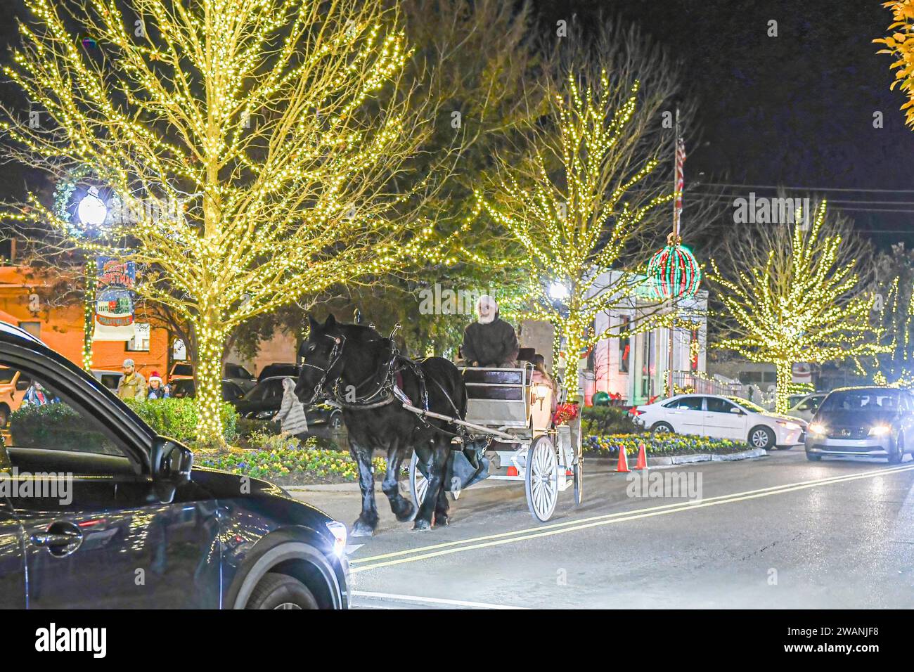 Prattville, Alabama, USADec. 12, 2023 Horsedrawn carriage rides