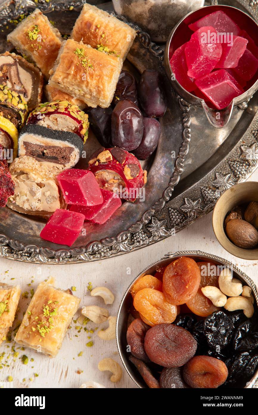 Rahat Comp Baklava, halva, rahat lokum, nuts, pistachios, dates, raisins, dried ...