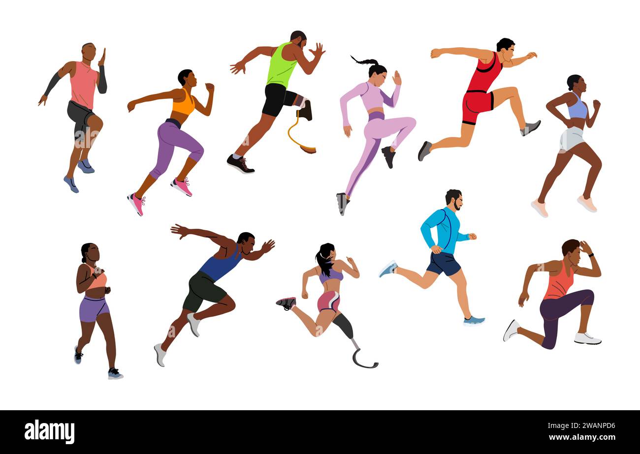 Male and female athletes running vector isolated. Stock Vector