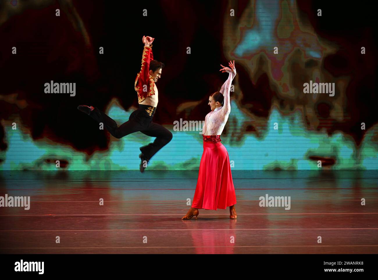 Beijing, China. 5th Jan, 2024. Artists perform at the Beijing Tianqiao Theater in Beijing, capital of China, Jan. 5, 2024. The sixth China International Ballet Season concluded on Friday, which gave 10 major shows and 23 performances by artists from the National Ballet of China, the Eifman Ballet of St. Petersburg of Russia, the Stuttgart Ballet of Germany. Credit: Jin Liangkuai/Xinhua/Alamy Live News Stock Photo