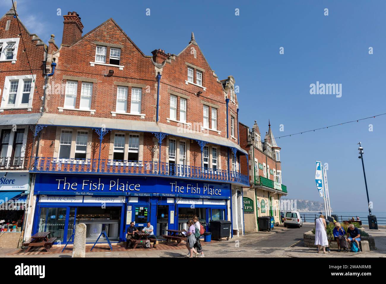Swanage Dorset England, Fish and chips takeaway restaurant in Swanage town centre, England,UK,2023 Stock Photo