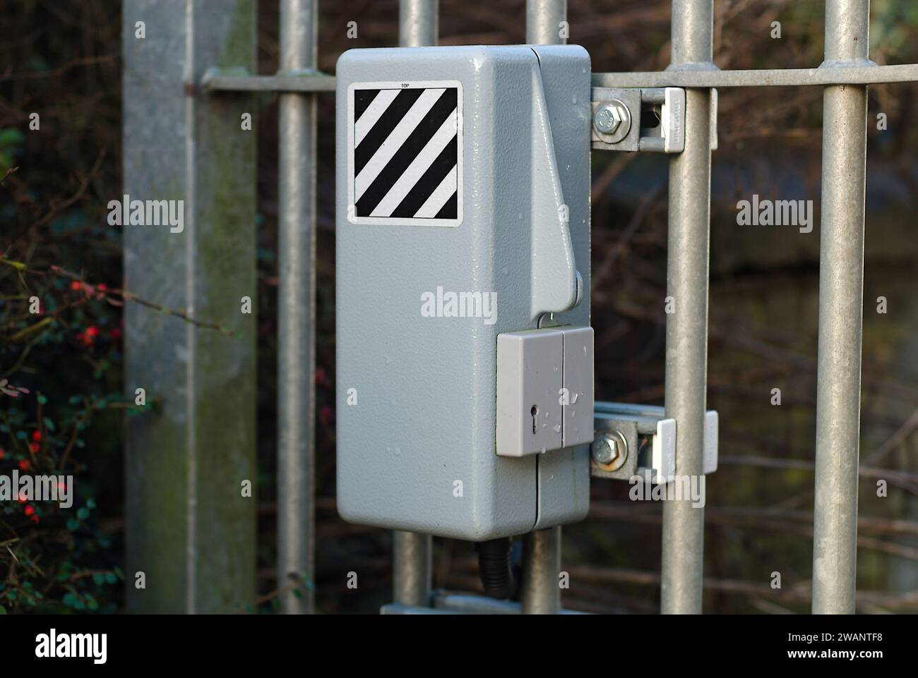 British railway signal post telephone for communication with signalers. Stock Photo
