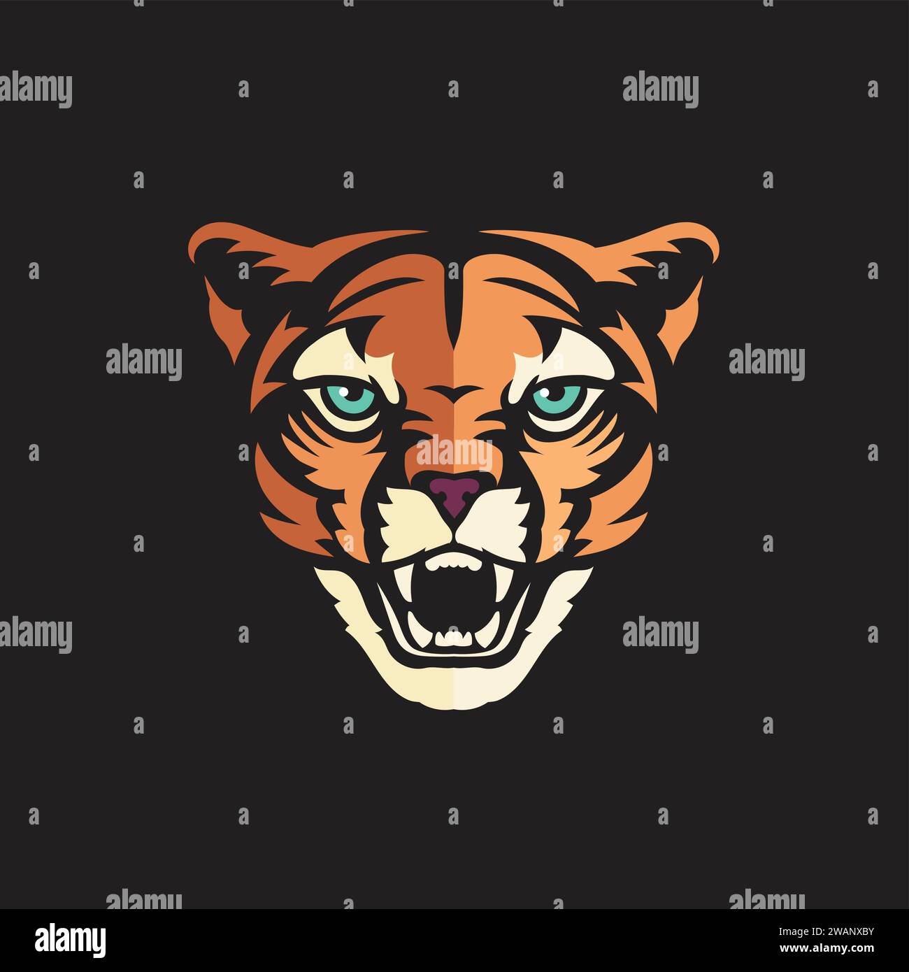 Cougar head Mascot Vector illustration. Mountain lion animal cute face Stock Vector