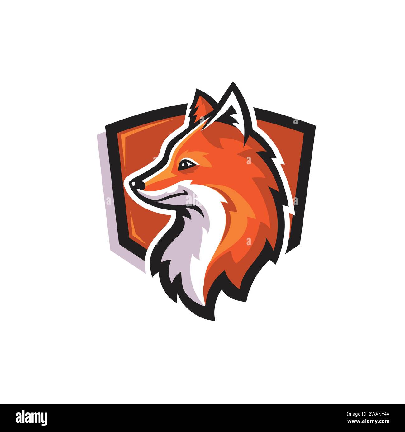 Red fox head muzzle vector illustration, sport club mascot logo icon