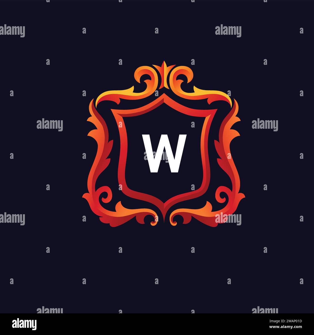 Gold badge initial letter w logo luxury calligraphic vector image, w ...