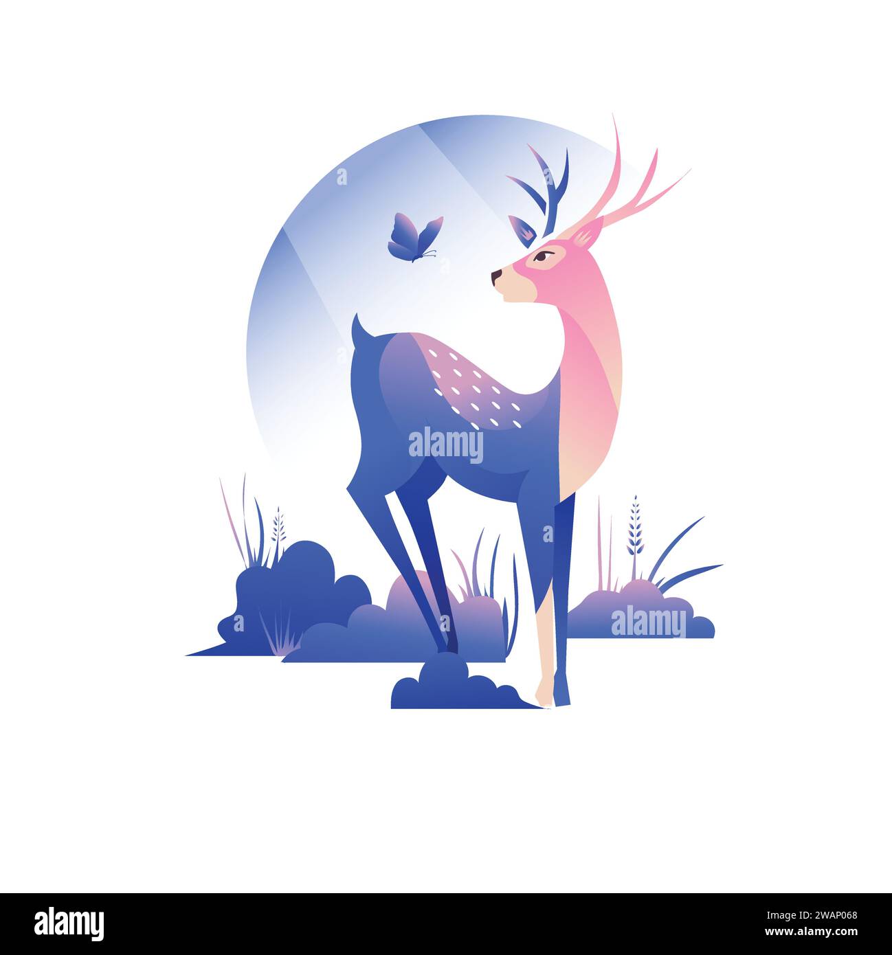 Beautiful deer with a butterfly vector illustration Stock Vector