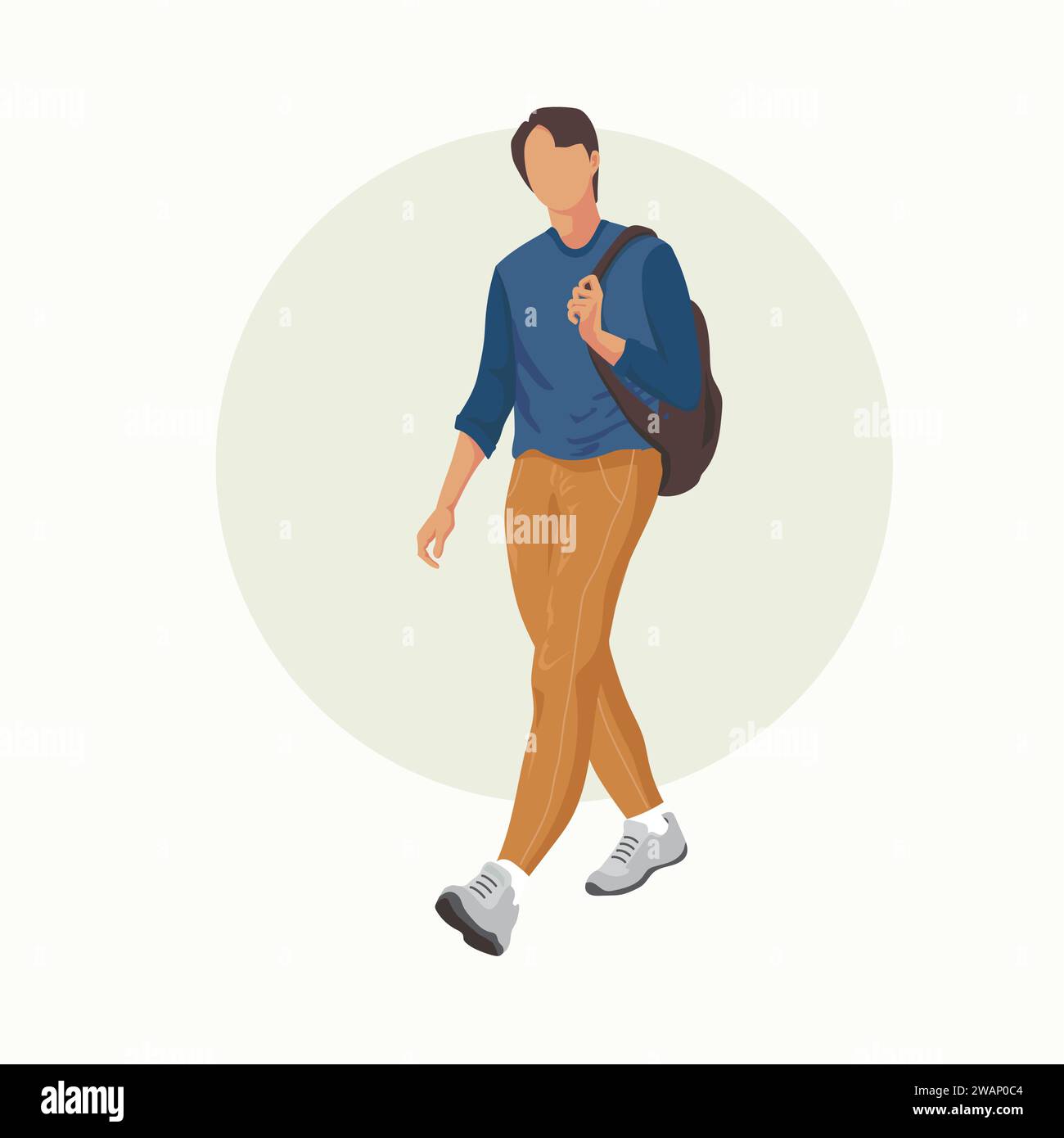 Student going to college flat vector illustration.Young man with