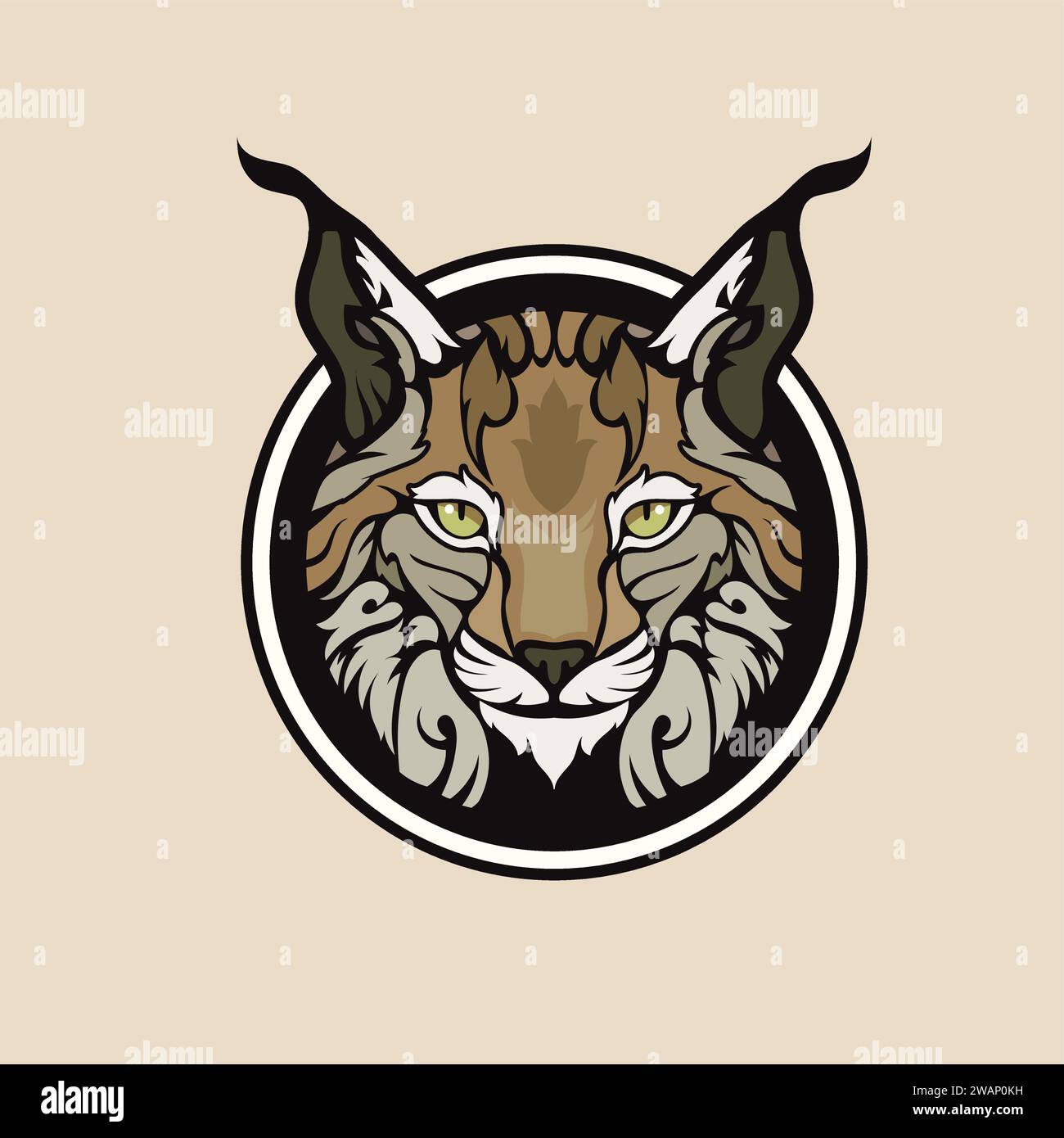 circle lynx head mascot colorful vector illustration Stock Vector