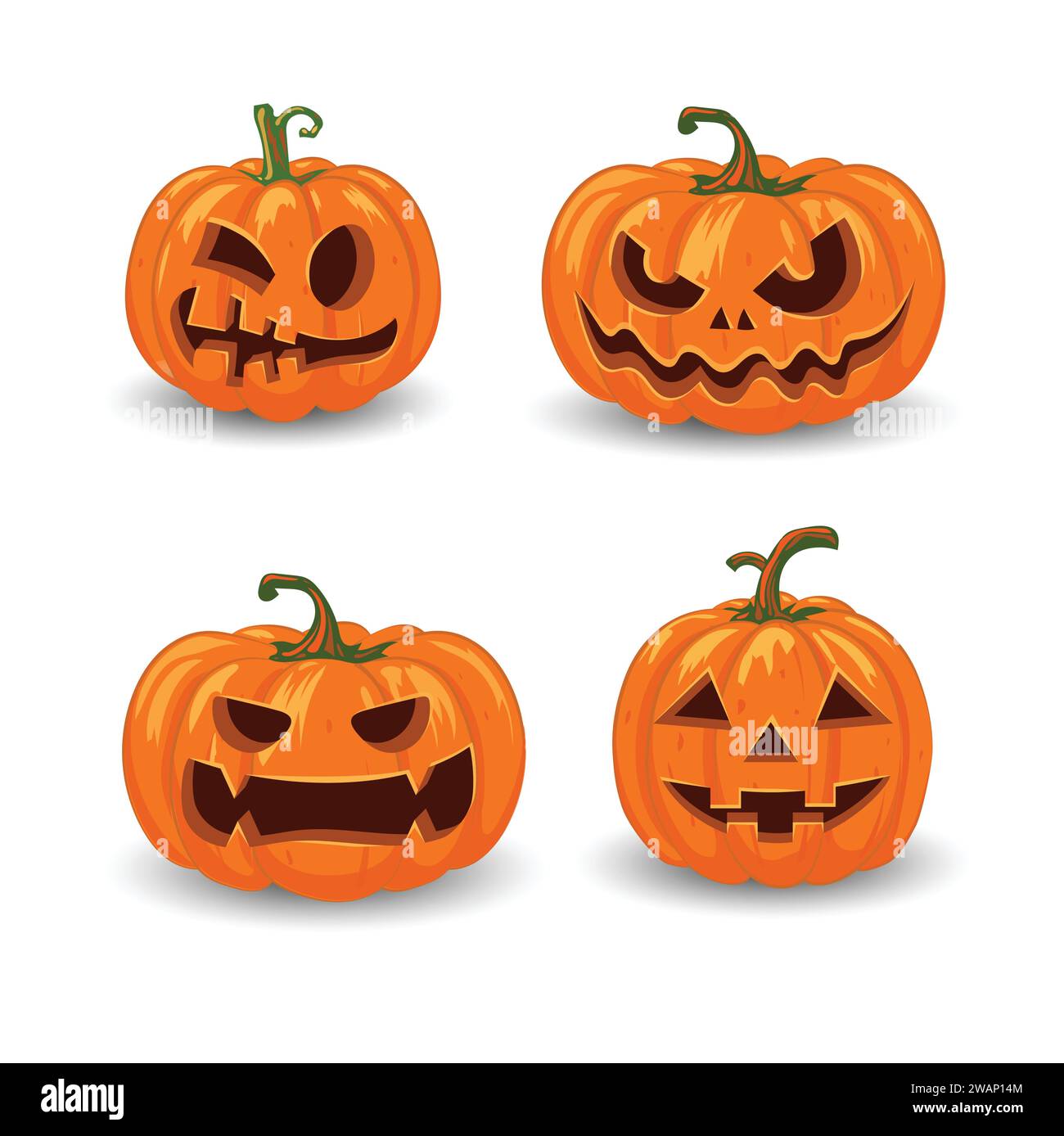 Halloween pumpkins in vector with set of different faces for icons and ...