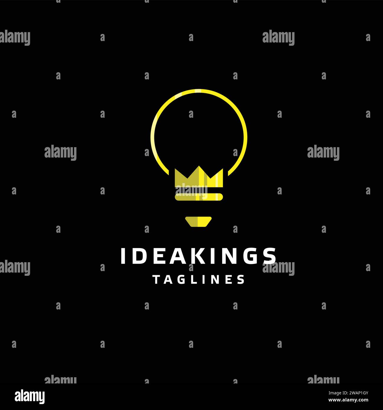 light bulb with crown in yellow color as idea kings logo concept Stock Vector