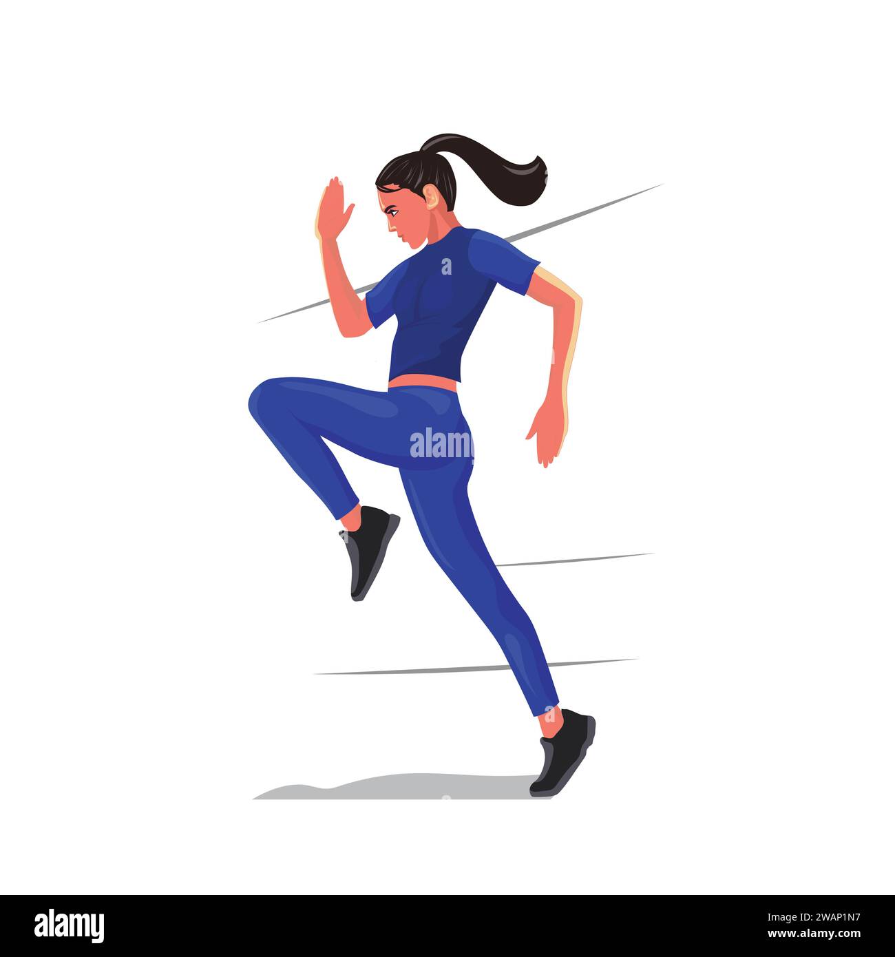Vector illustration with running cute girl. Woman doing training. Sport and healthy lifestyle illustration. Vector illustration in a flat style. Stock Vector