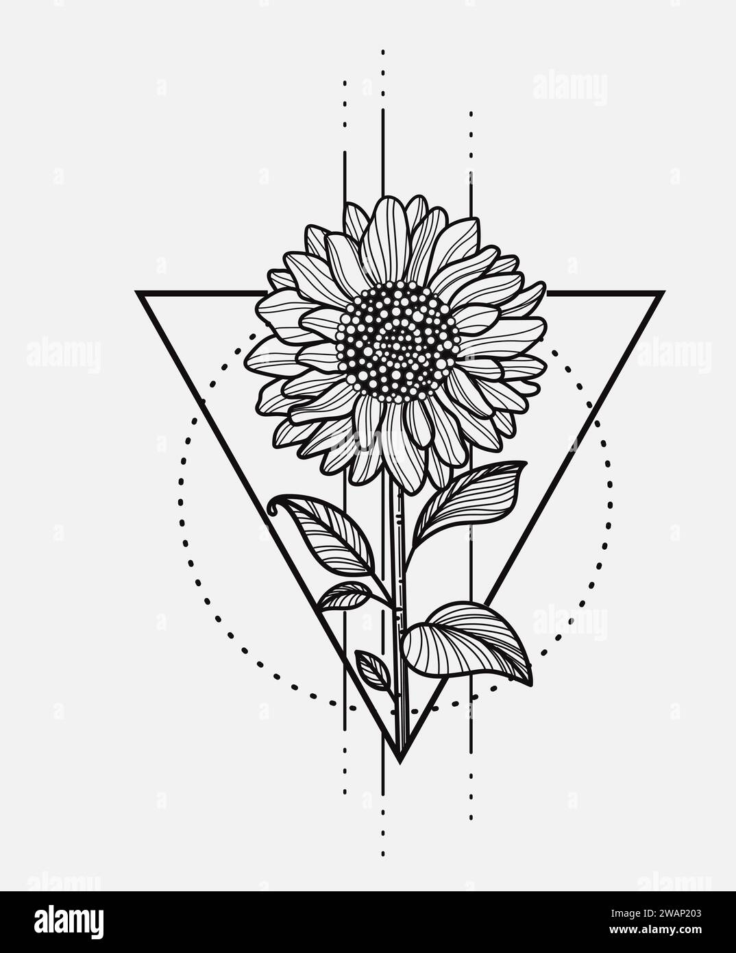 sunflower hand drawn with geometric triangle background vector illustration Stock Vector