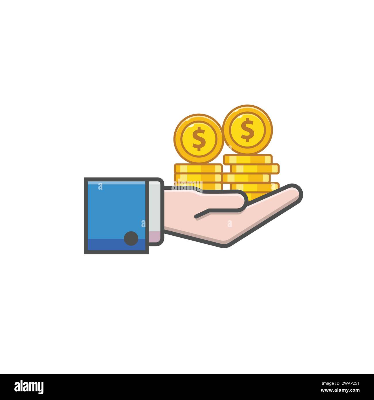 Hand holding of stack gold coin vector icon, illustration of hand ...