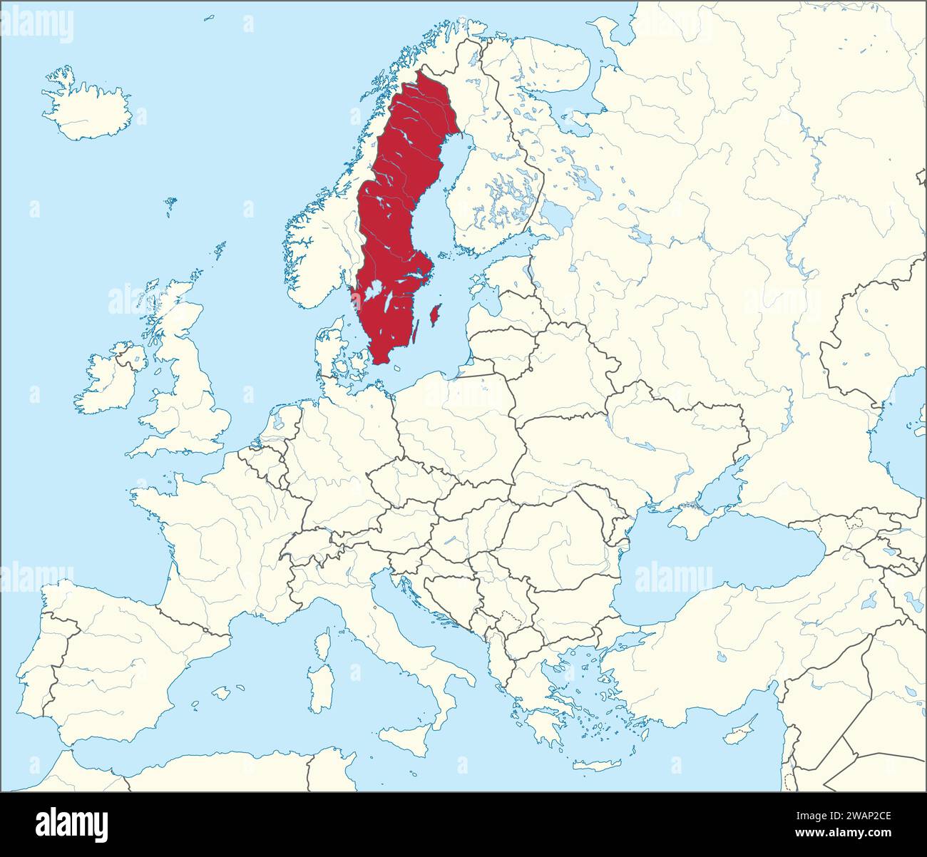 Location map of the KINGDOM OF SWEDEN, EUROPE Stock Vector