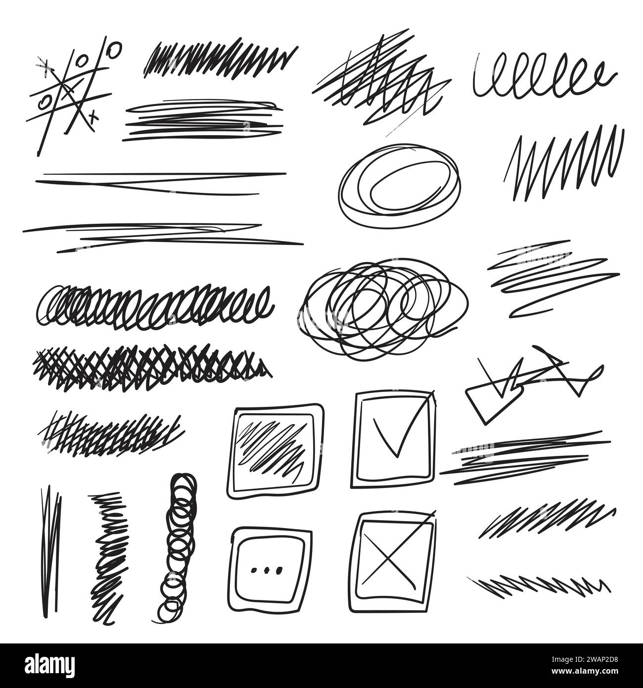 Vector set of scribbles, strikethroughs, lines and shapes. Doodle ...