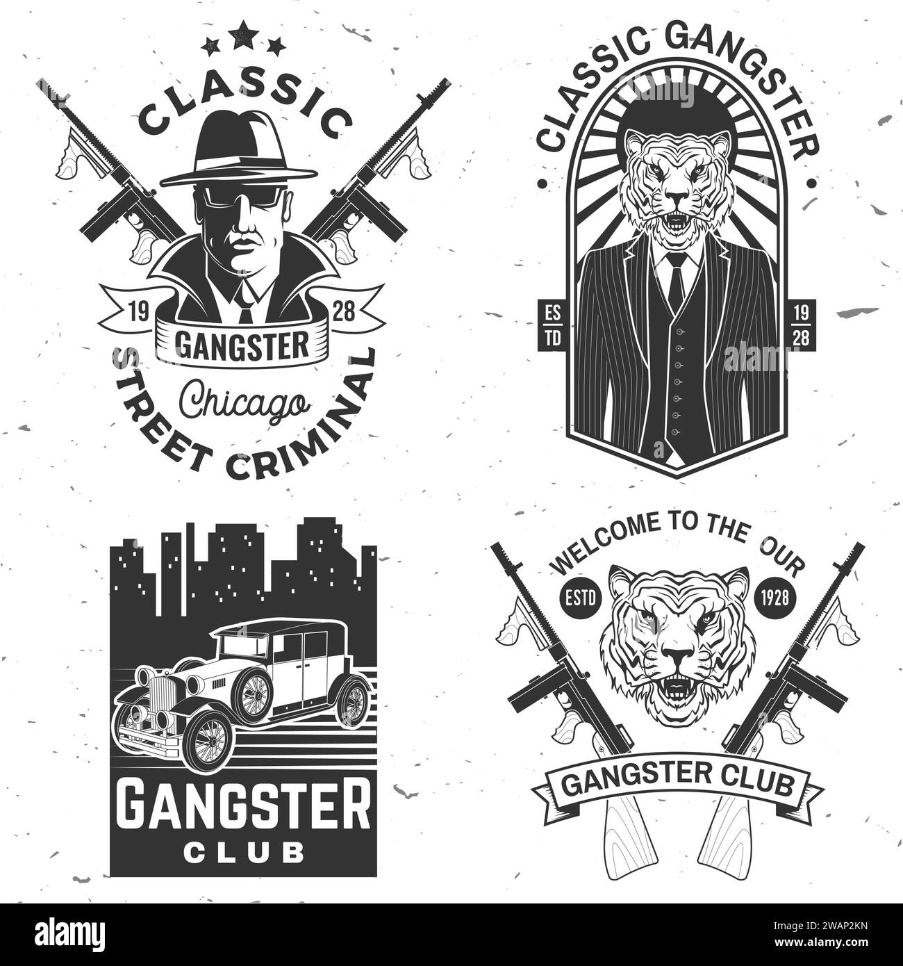 Set of gangster club badge design. Vector illustration. Vintage