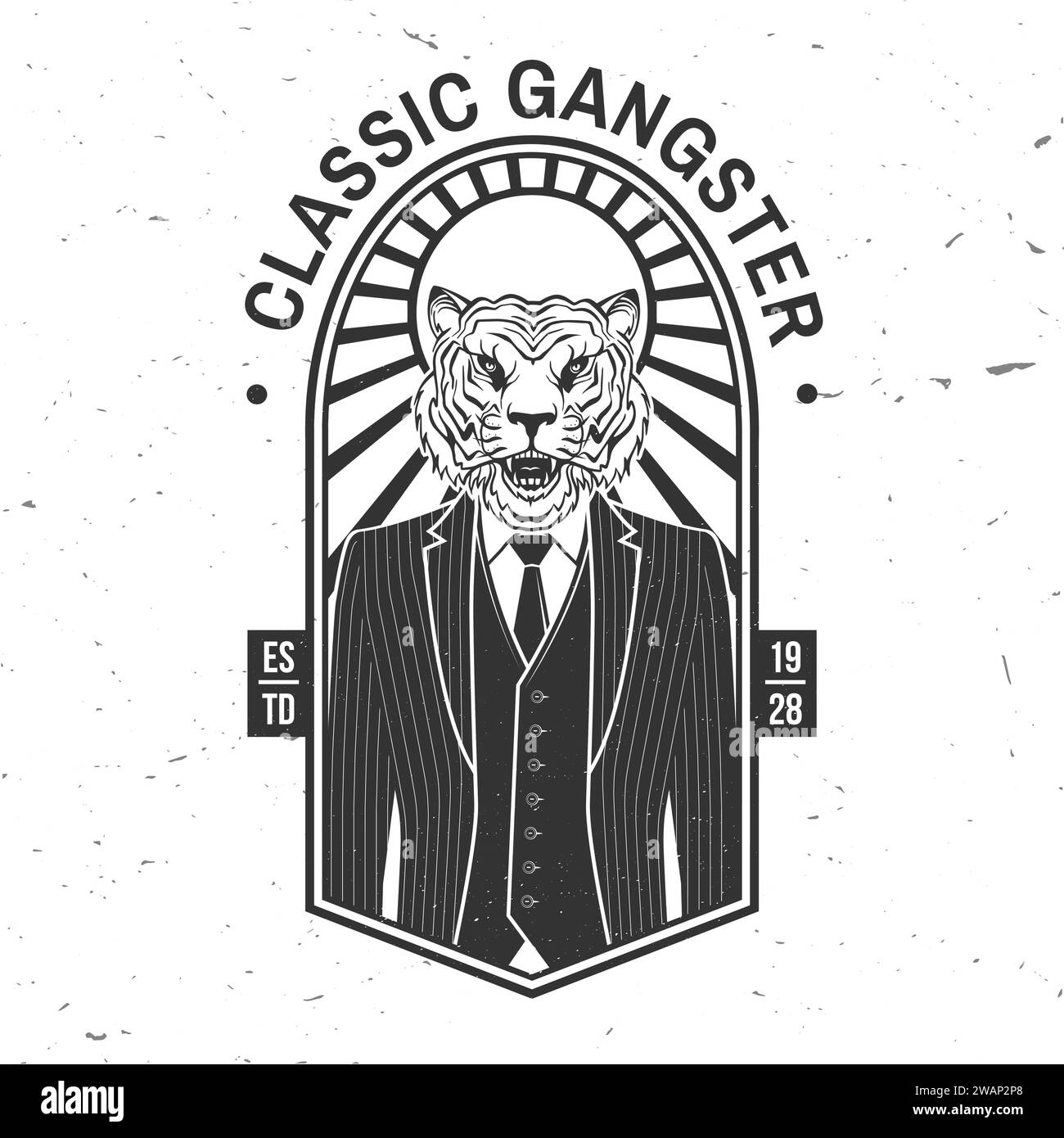 Classic gangster badge design. Vector illustration. Vintage monochrome