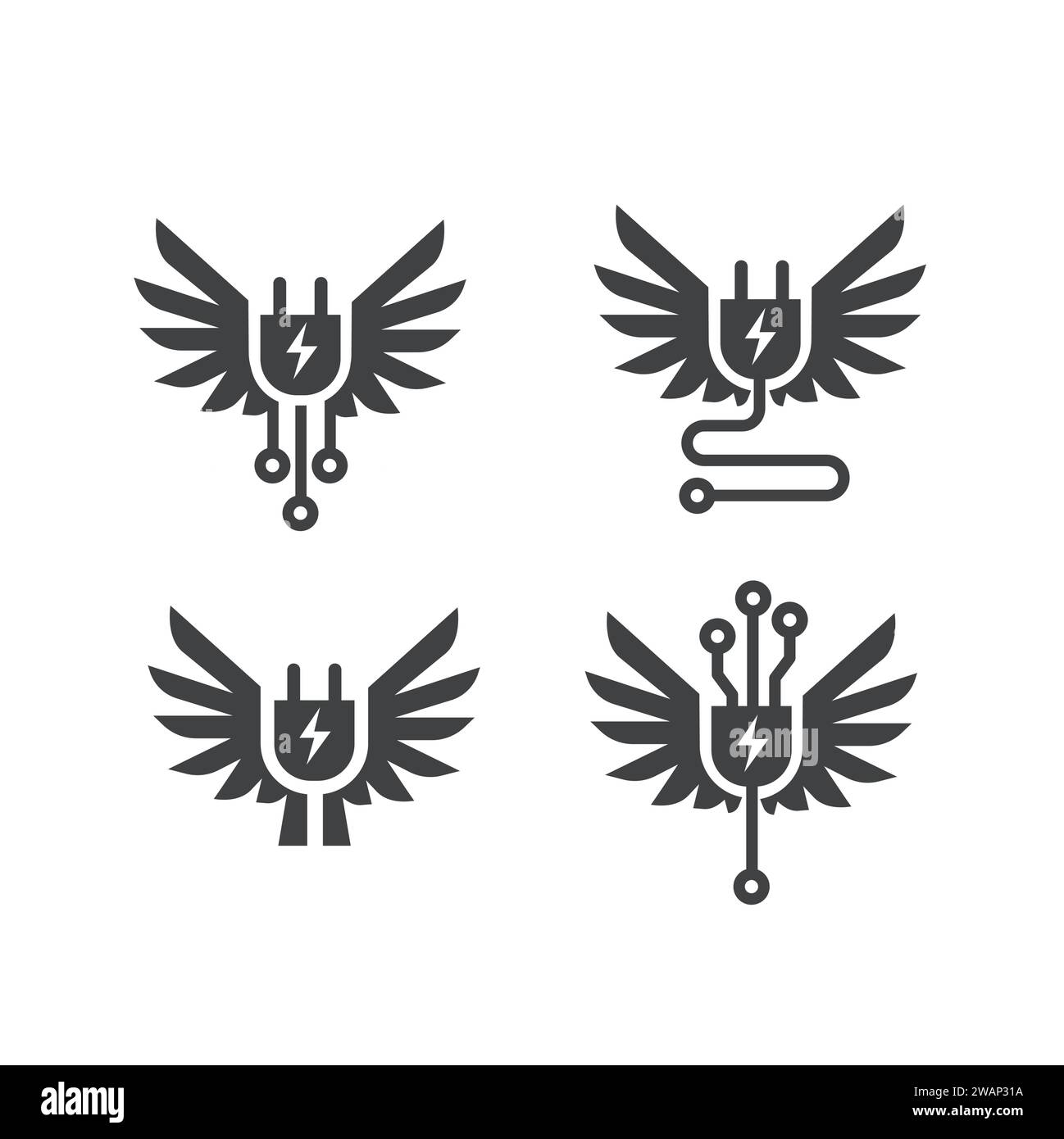 electric plug in with power symbol and wings vector Stock Vector