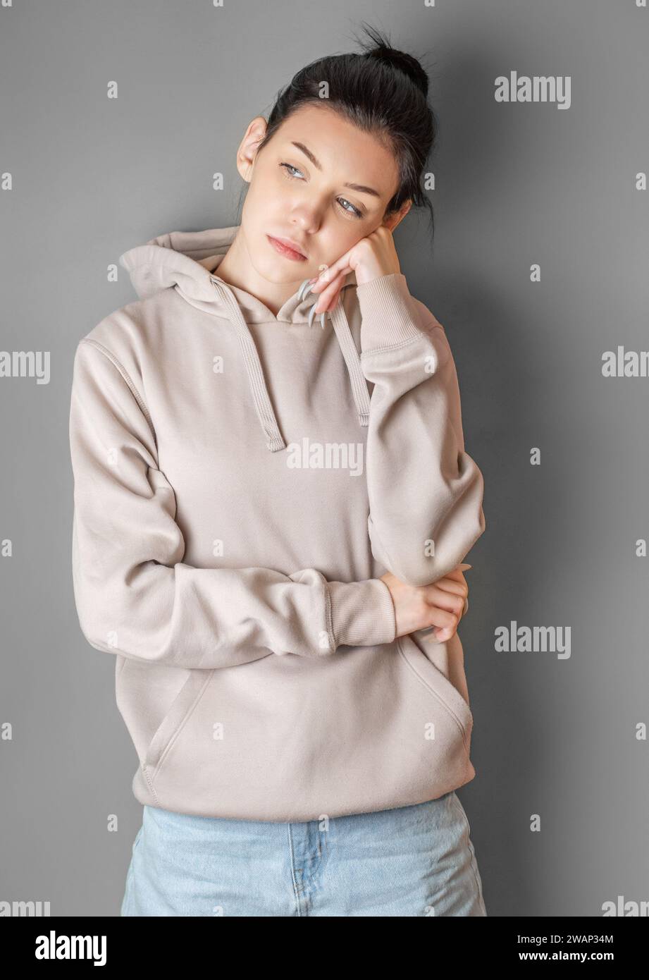 Girl wearing sweatshirt sale
