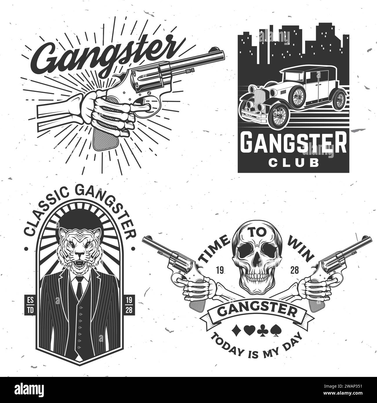 Set of gangster club badge design. Vector illustration. Vintage