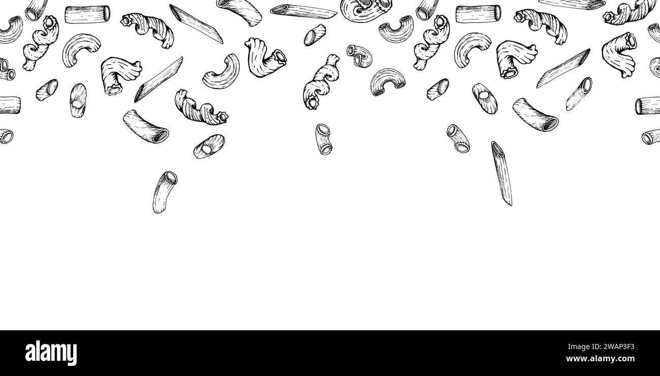 Hand drawn vector ink illustration. Types of pasta Italian cuisine ...