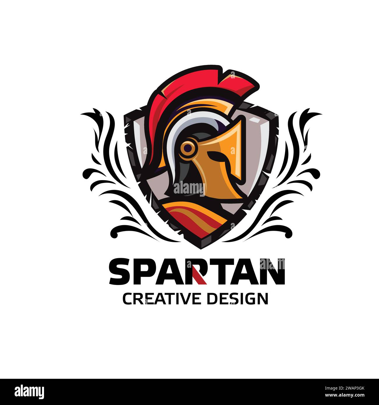 spartan warrior helmet with shield vector illustration Stock Vector