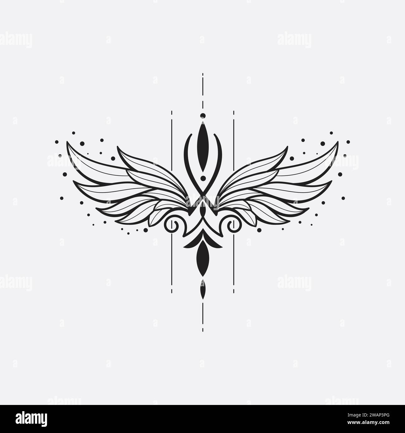 outlines art bird wings with geometric lines Vector illustration
