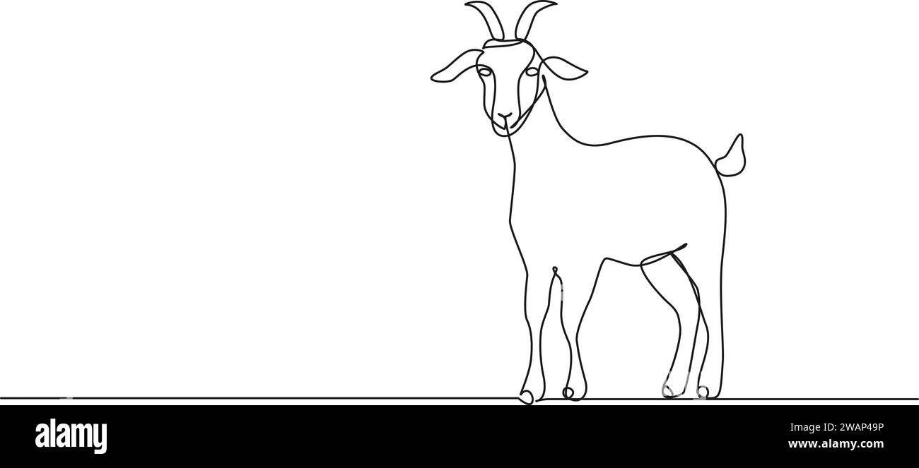continuous single line drawing of a goat, line art vector illustration Stock Vector