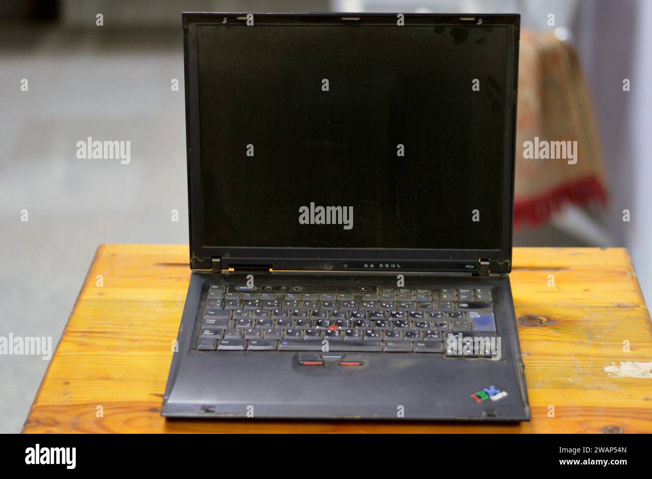 Cairo, Egypt, December 26 2023: IBM old laptop manufactured for Lenovo by The International Business Machines Corporation, an American multinational t Stock Photo