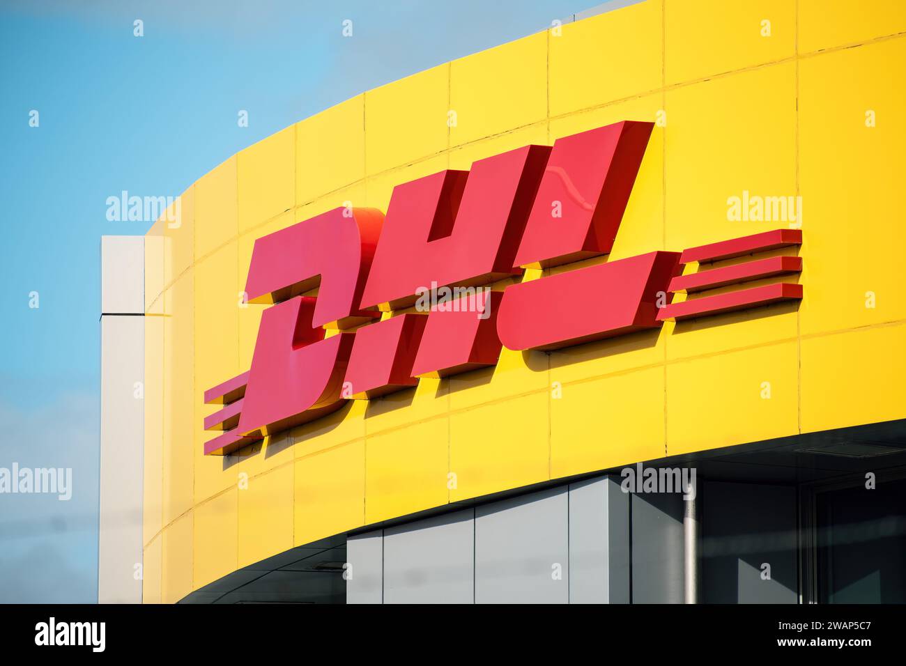 DHL sign board at Auckland Airport area. Auckland, New Zealand July 1