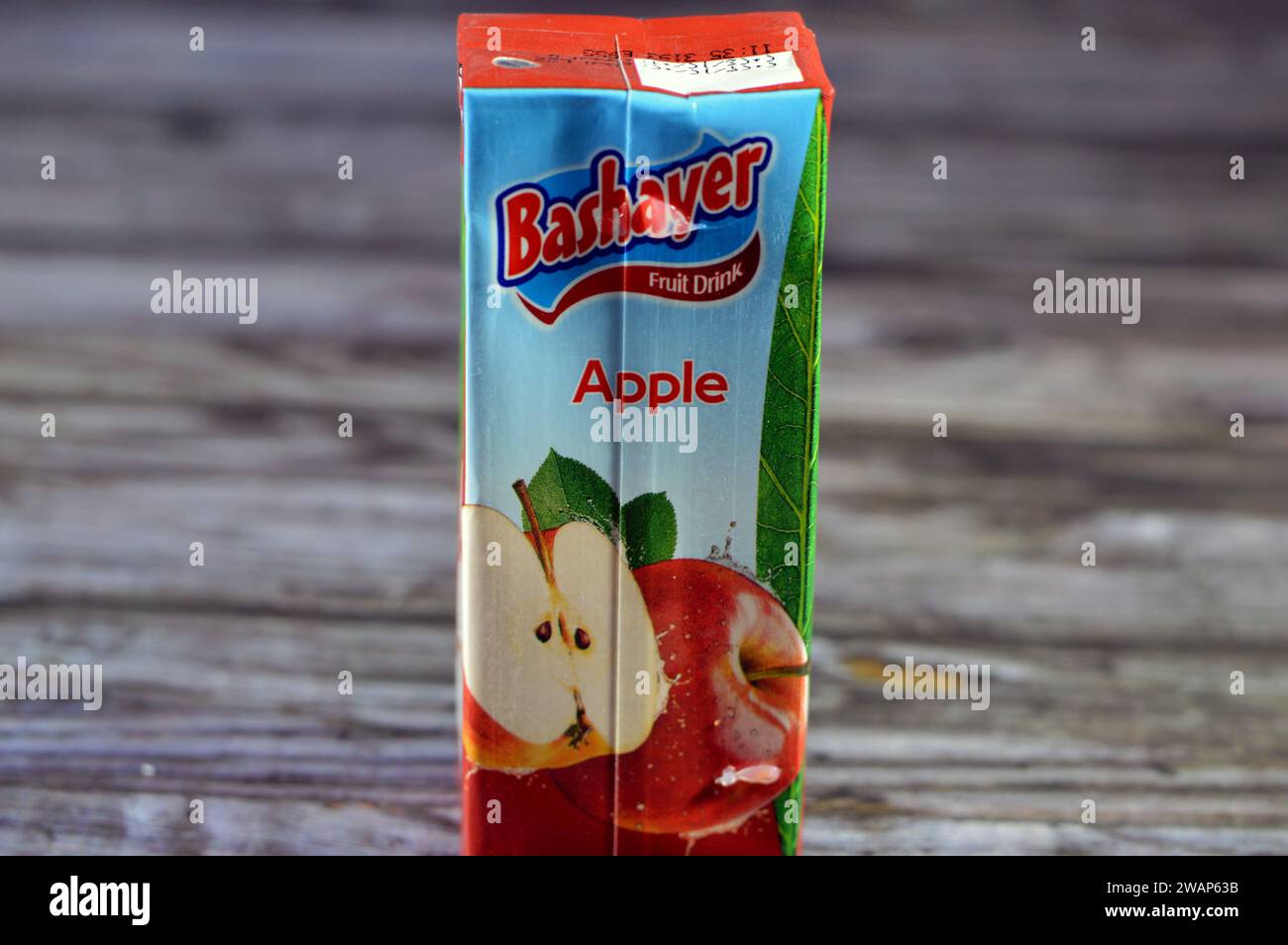 Cairo, Egypt, January 2 2024 Bashayer apple fruit drink, Apple juice