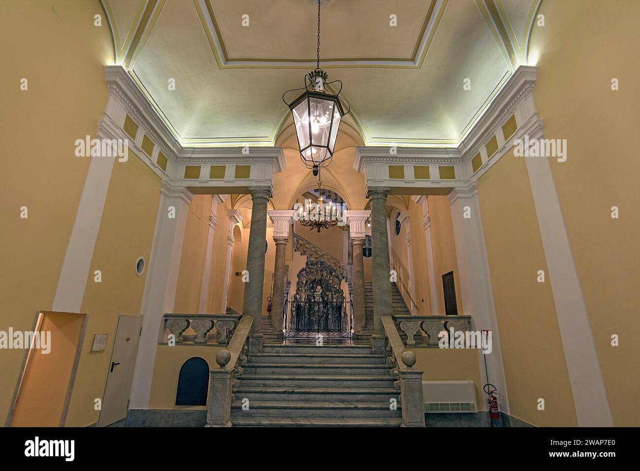 View into the entrance hall of a former palace, today Banca Profilo, Genoa, Italy, Europe Stock Photo