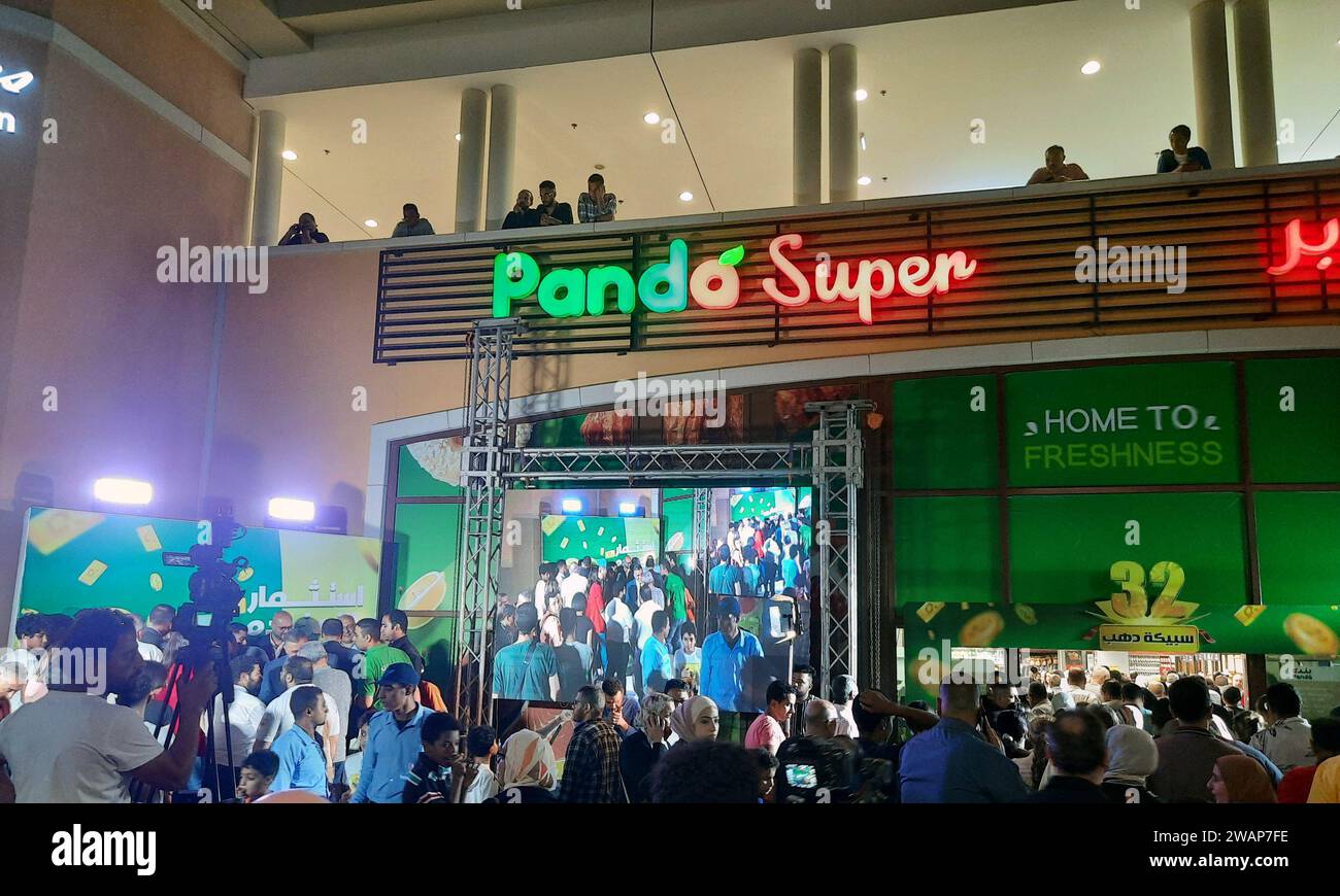 Cairo, Egypt, October 1 2023: Panda supermarket 32nd anniversary coupon selection for  winning one of 32 gold bars and free trolly, the annual feast o Stock Photo