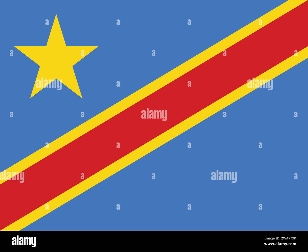 High detailed flag of Congo-Kinshasa. National Congo-Kinshasa flag. Africa. 3D illustration. Stock Vector