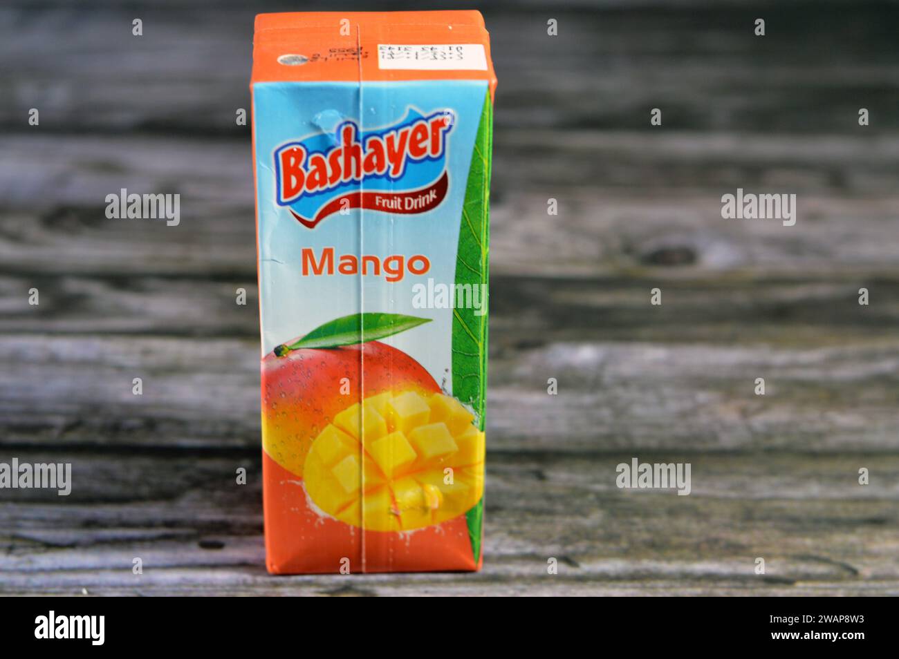 Cairo, Egypt, January 2 2024 Bashayer Mango juice, mango fruit Juice